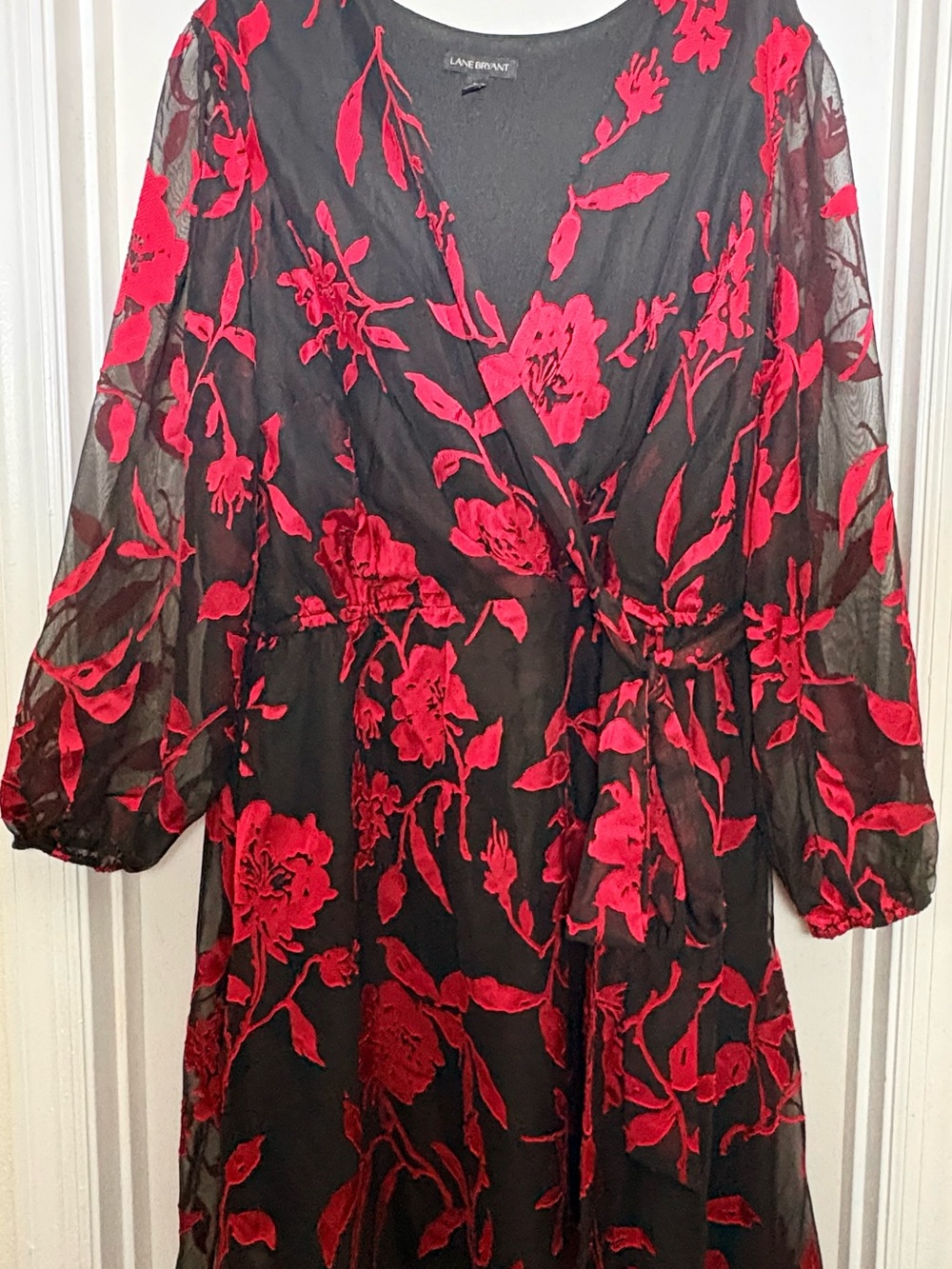 Lane Bryant Black Dress with Red Floral Overlay
